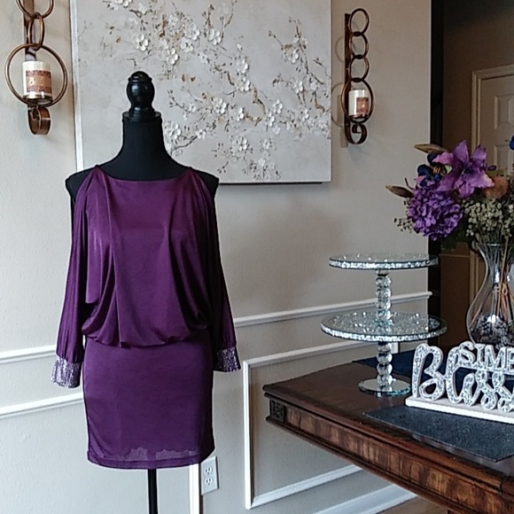 Purple Embellished Cocktail Mini Dress By B Darlin. Size XS 1/2 - Picture 4 of 17